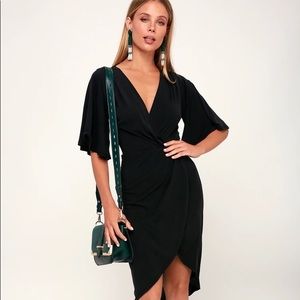 Lulu’s Dulcet Washed Black Surplice Midi Dress - Size L